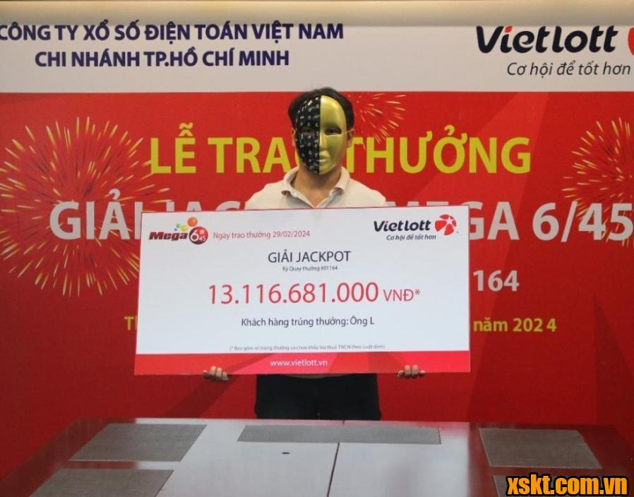 Vietlott trao thưởng 13 tỷ đồng cho ông L kỳ QSMT 01164