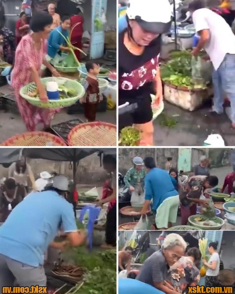 Hình ảnh ông Đ để lại sạp rau cho bà con đến lấy miễn phí