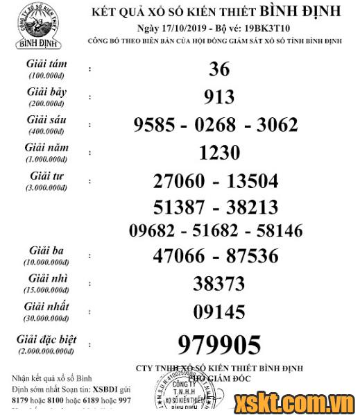 XSBDI ngày 17/10/2019