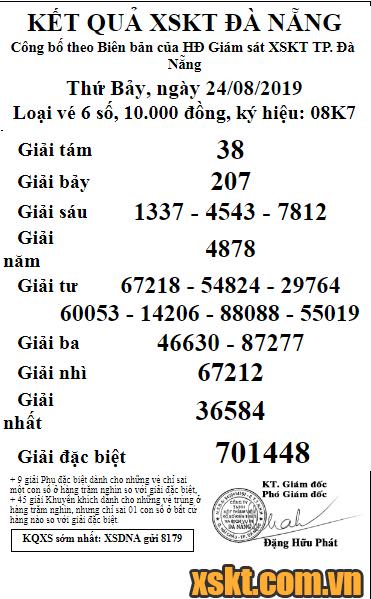 XSDNG ngày 24/8/2019