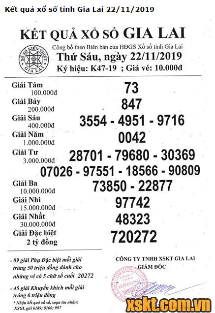 XSGL ngày 22/11/2019