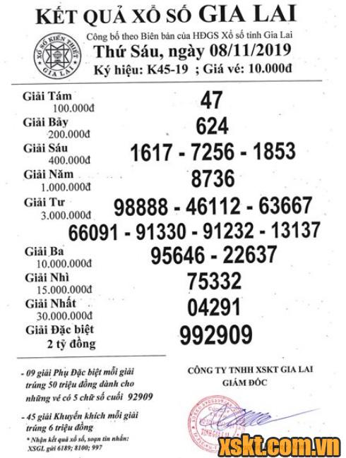 XSGL ngày 8/11/2019