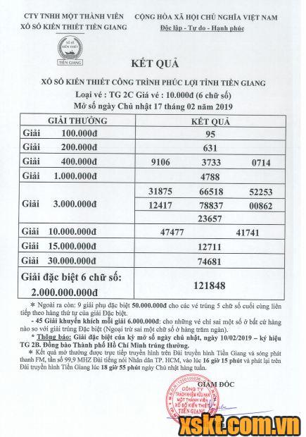 XSTG ngày 17/2/2019