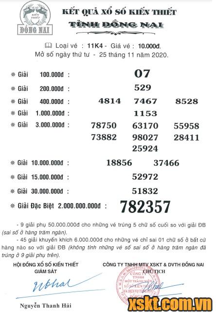 XSDN ngày 25/11/2020
