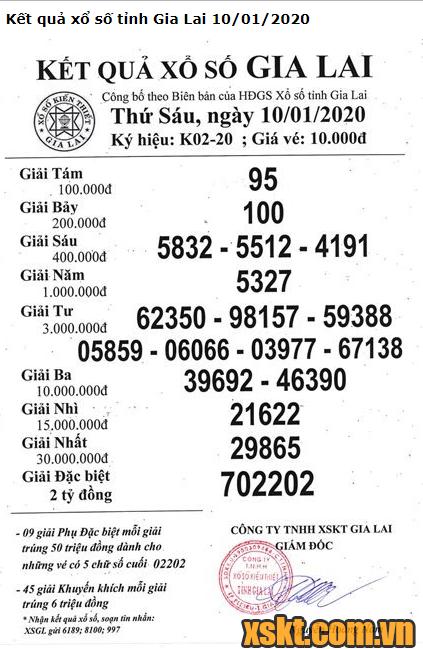 XSGL ngày 10/1/2020