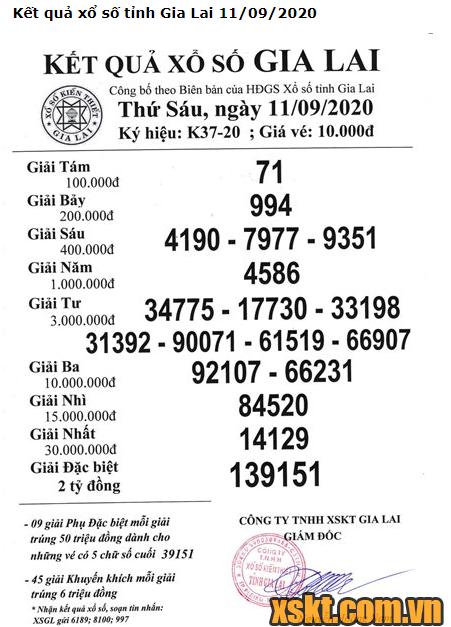 XSGL ngày 11/9/2020