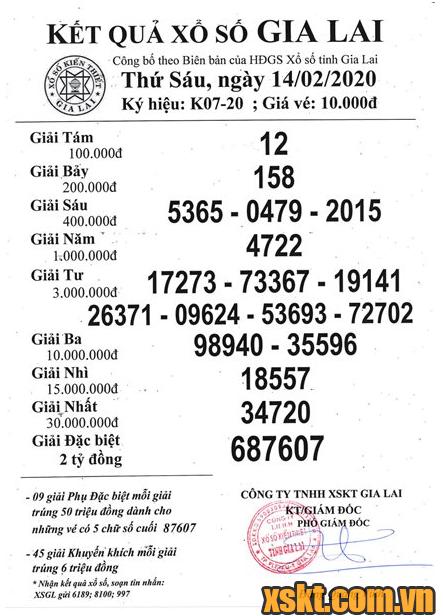 XSGL ngày 14/2/2020