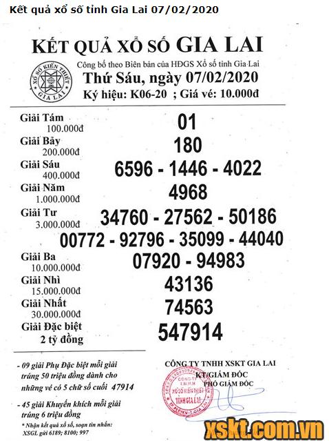 XSGL ngày 7/2/2020