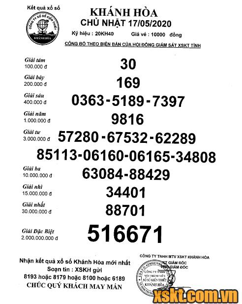 XSKH ngày 17/5/2020