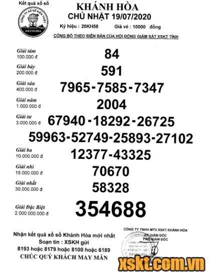 XSKH ngày 19/7/2020