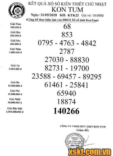 XSKT ngày 31/5/2020