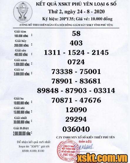 XSPY ngày 24/8/2020