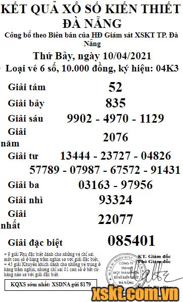XSDNG ngày 10/4/2021