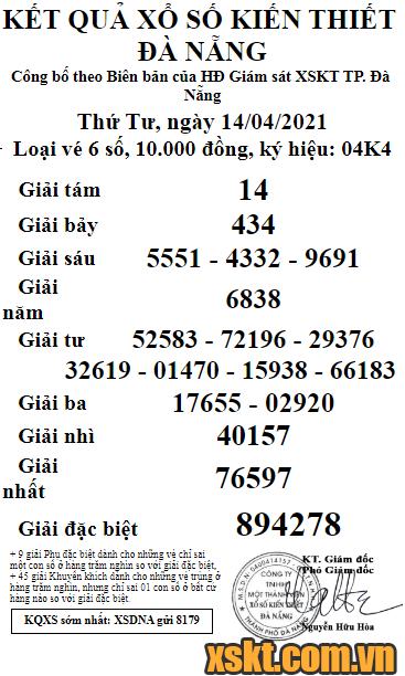 XSDNG ngày 14/4/2021