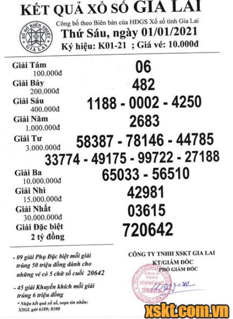 XSGL ngày 1/1/2021