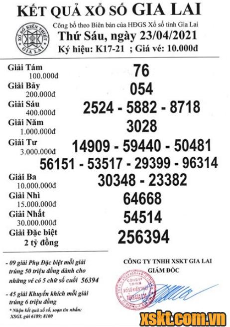 XSGL ngày 23/4/2021