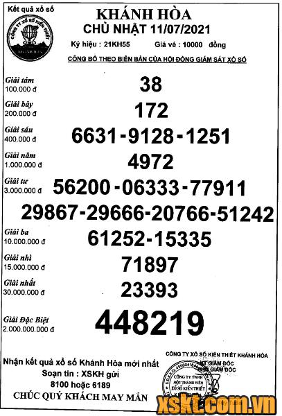 XSKH ngày 11/7/2021