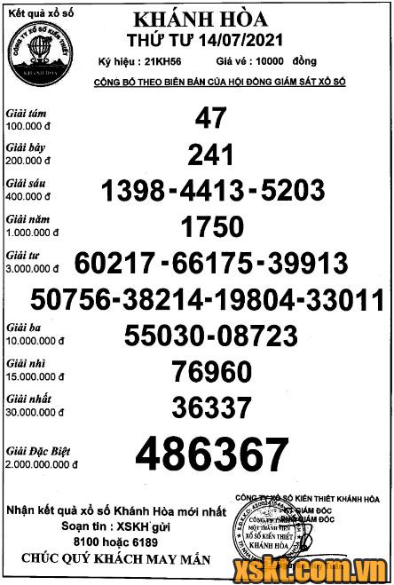 XSKH ngày 14/7/2021