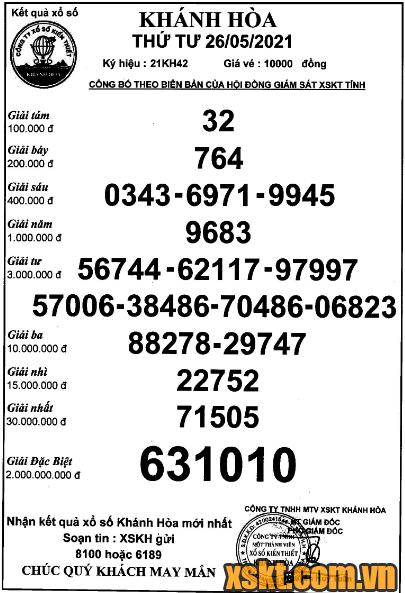 XSKH ngày 26/5/2021