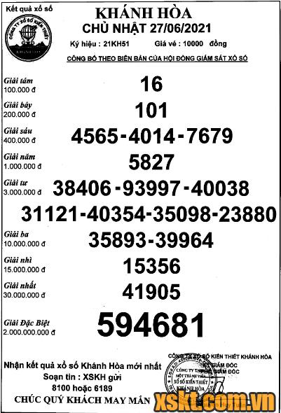XSKH ngày 27/6/2021