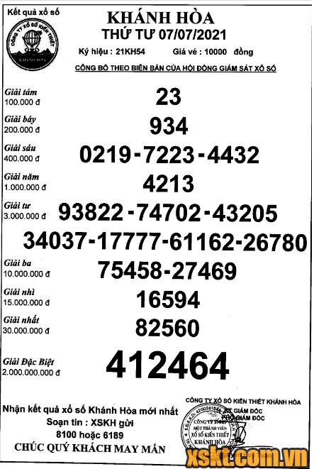 XSKH ngày 7/7/2021