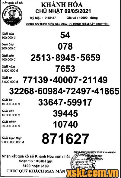 XSKH ngày 9/5/2021