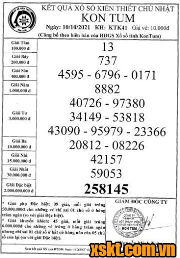XSKT ngày 10/10/2021