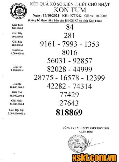 XSKT ngày 17/10/2021