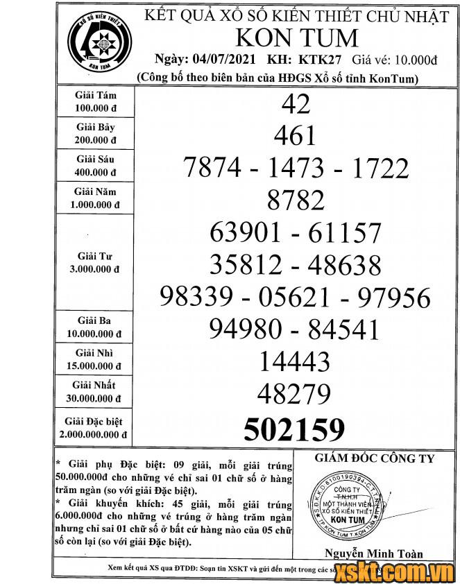 XSKT ngày 4/7/2021
