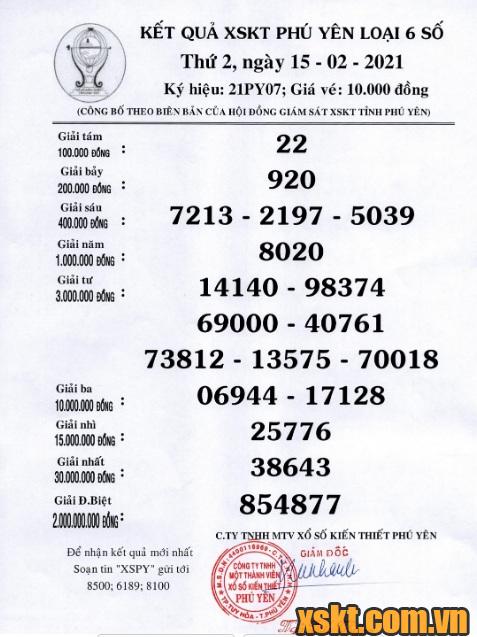 XSPY ngày 15/2/2021