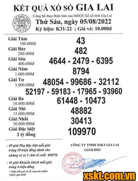 XSGL ngày 5/8/2022