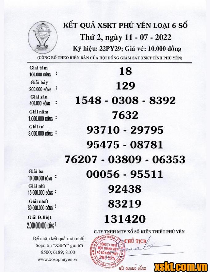 XSPY ngày 11/7/2022