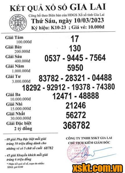 XSGL ngày 10/3/2023