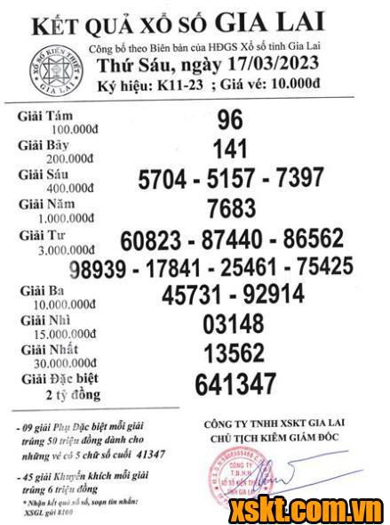 XSGL ngày 17/3/2023