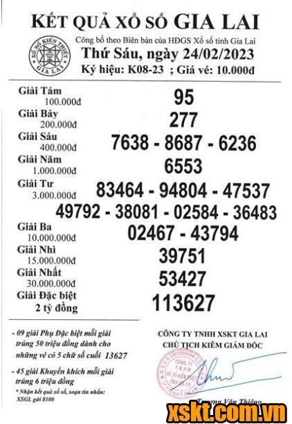 XSGL ngày 24/2/2023