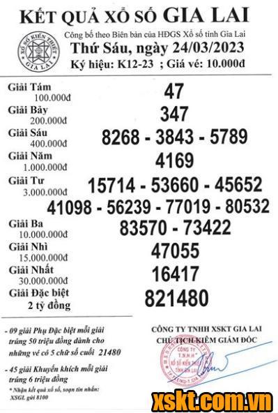 XSGL ngày 24/3/2023