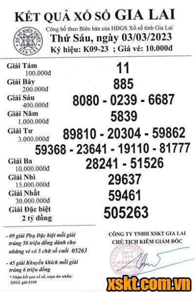 XSGL ngày 3/3/2023
