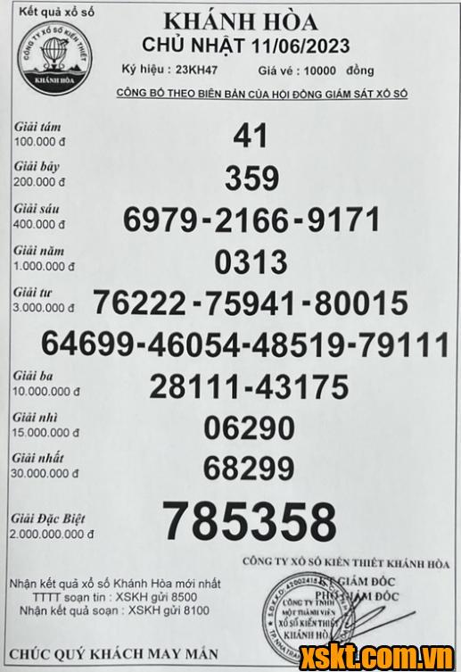 XSKH ngày 11/6/2023