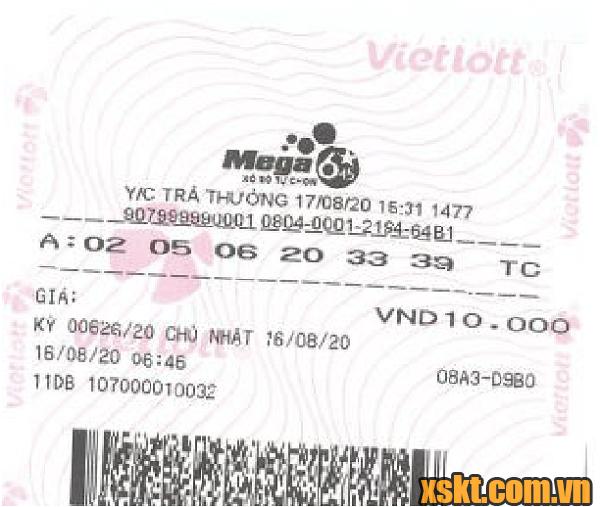 Vé số trúng giải Jackpot 17 tỷ xổ số Mega 6/45 phát hành tại Vũng Tàu