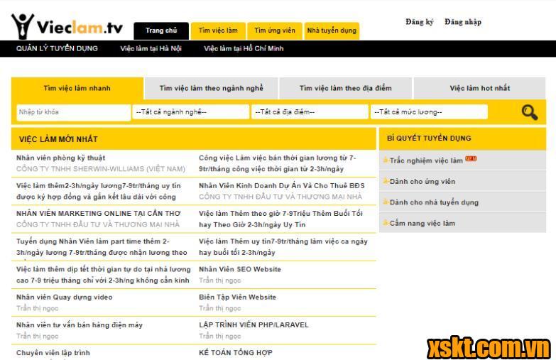 Hình ảnh giao diện của Website Vieclam.tv