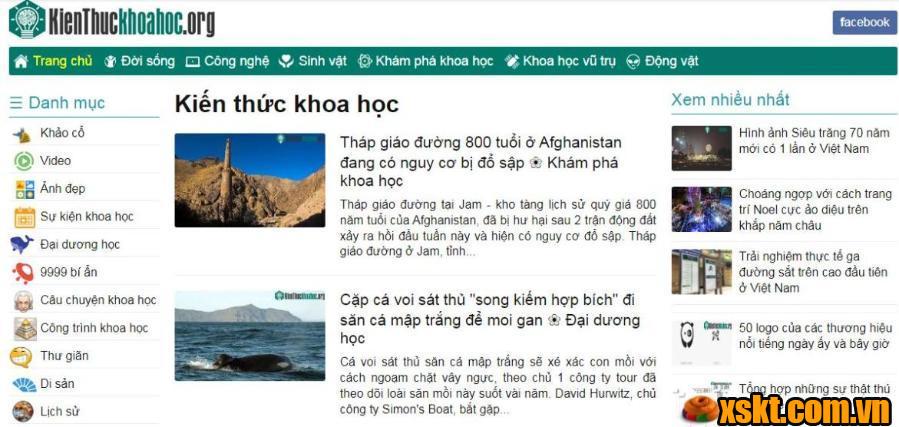 Giao diện hấp dẫn của website Kienthuckhoahoc.org