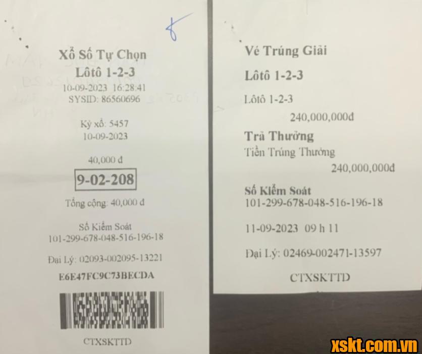 Khách hàng Hà Nội trúng giải nhì xổ số lô tô 123  trị giá 240 triệu dồng