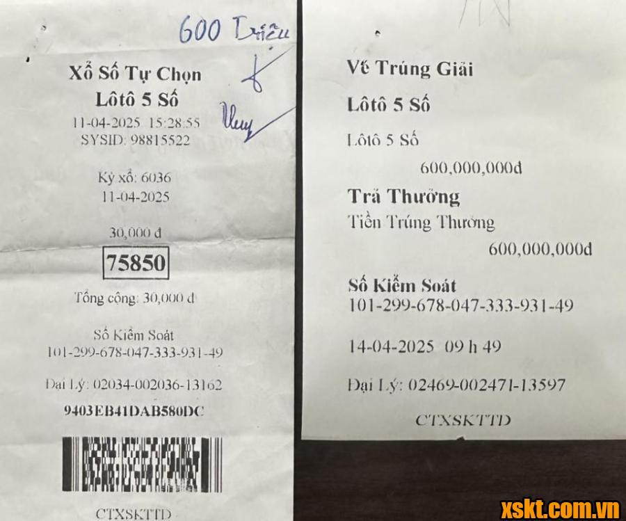 Trúng ngay 600 triệu đồng khi mua xổ số điện toán Lô tô 5 số ngày 11/4/2025