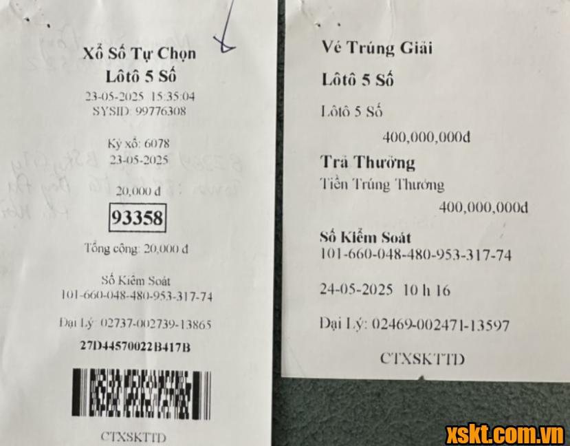 Trúng ngay 400 triệu đồng khi mua xổ số điện toán Lô tô 5 số ngày 23/5/2025