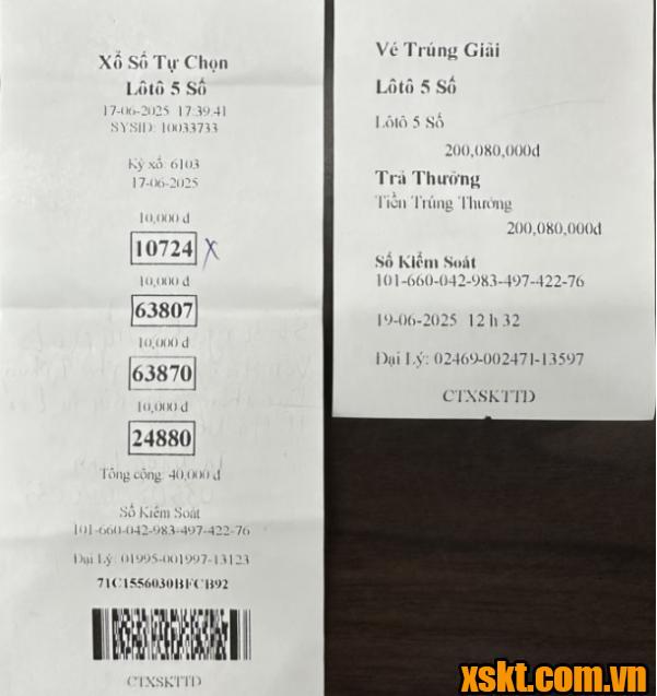 Trúng ngay 200 triệu đồng khi mua xổ số điện toán Lô tô 5 số ngày 17/6/2025