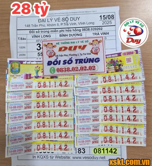 Hình ảnh 14 vé số trúng độc đắc của XSKT Trà Vinh