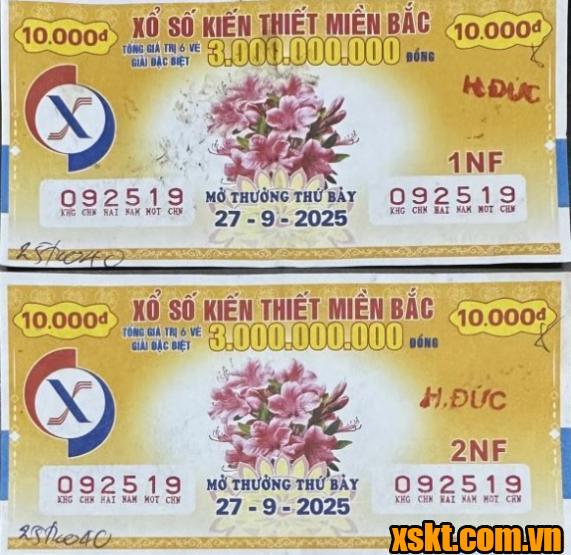 tấm vé may mắn trúng thưởng kỳ quay ngày 27/9/2025