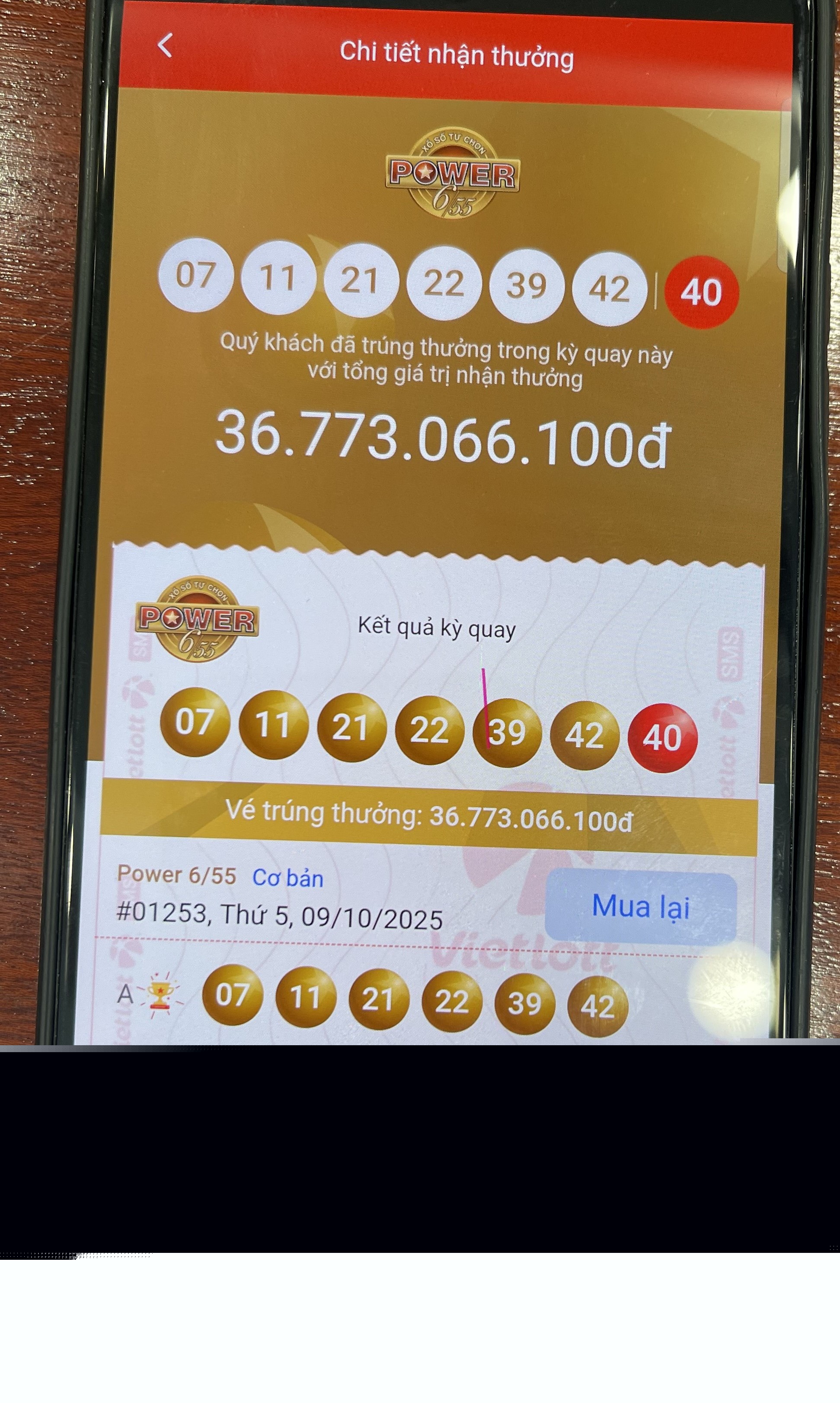 Hình ảnh  vé trúng thưởng hơn 36 tỷ đồng của anh M