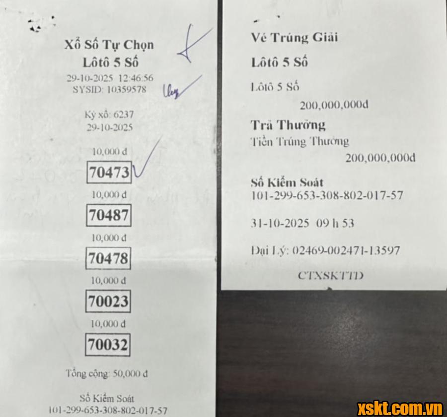 Trúng ngay 200 triệu đồng khi mua xổ số điện toán Lô tô 5 số ngày 29/10/2025