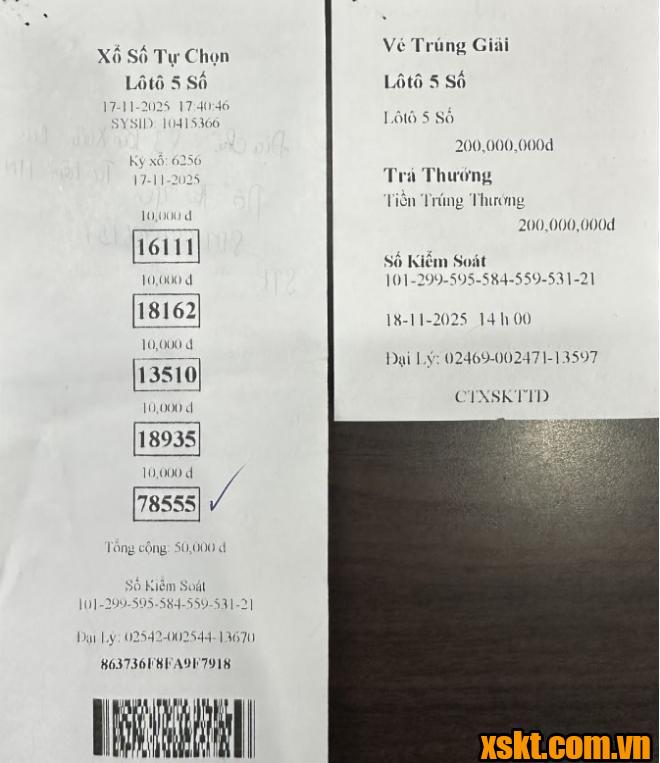 Trúng ngay 200 triệu đồng khi mua xổ số điện toán Lô tô 5 số ngày 17/11/2025